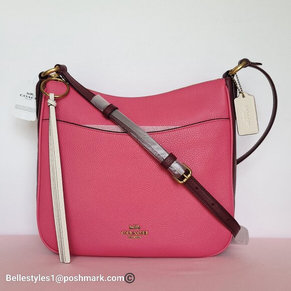COACH Chaise Colorblocked Pebbled Leather Crossbody- Confetti Pink Multi 🎈$195. - Picture 1 of 16